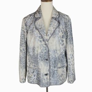 Chico's Grey Beige Satin Leopard Animal Print Single Breasted Blazer Size 2 L/12